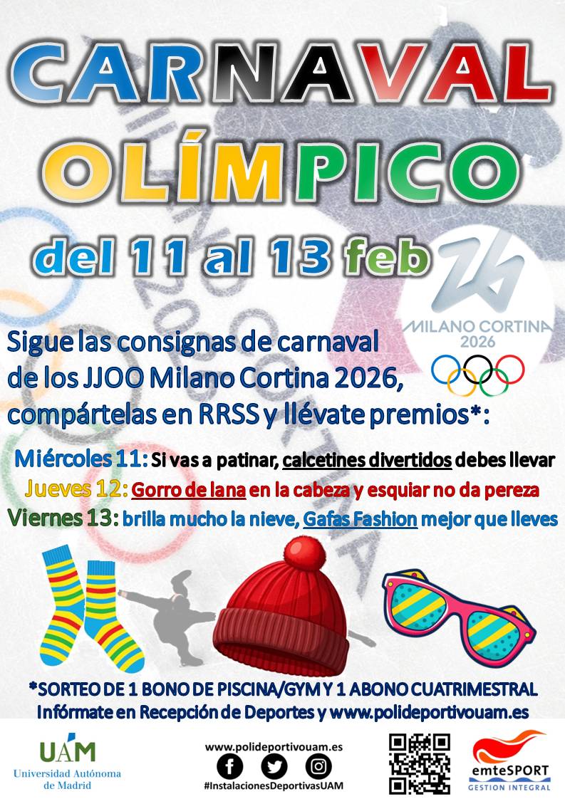 Carnaval Ol&iacute;mpico 2026. Sigue nuestras consignas y participa del sorteo! Inf&oacute;rmate en Recepci&oacute;n de deportes